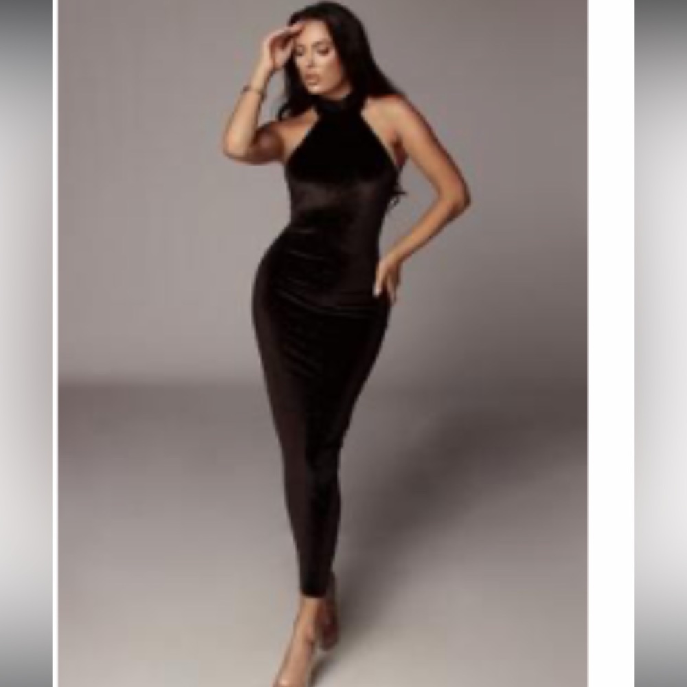 JLUXLABEL maxi velvet glitter backless dress size xs